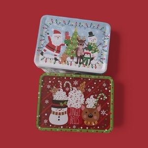 Festive Holiday Tin Set - Santa and Reindeer Design